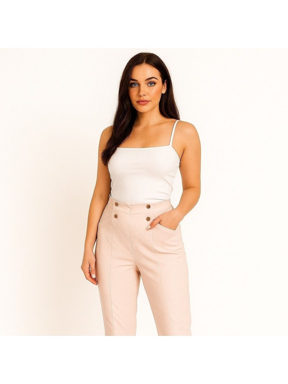 89TH+ Madison Ankle Length Pants High Rise High waiste white jeans clean white